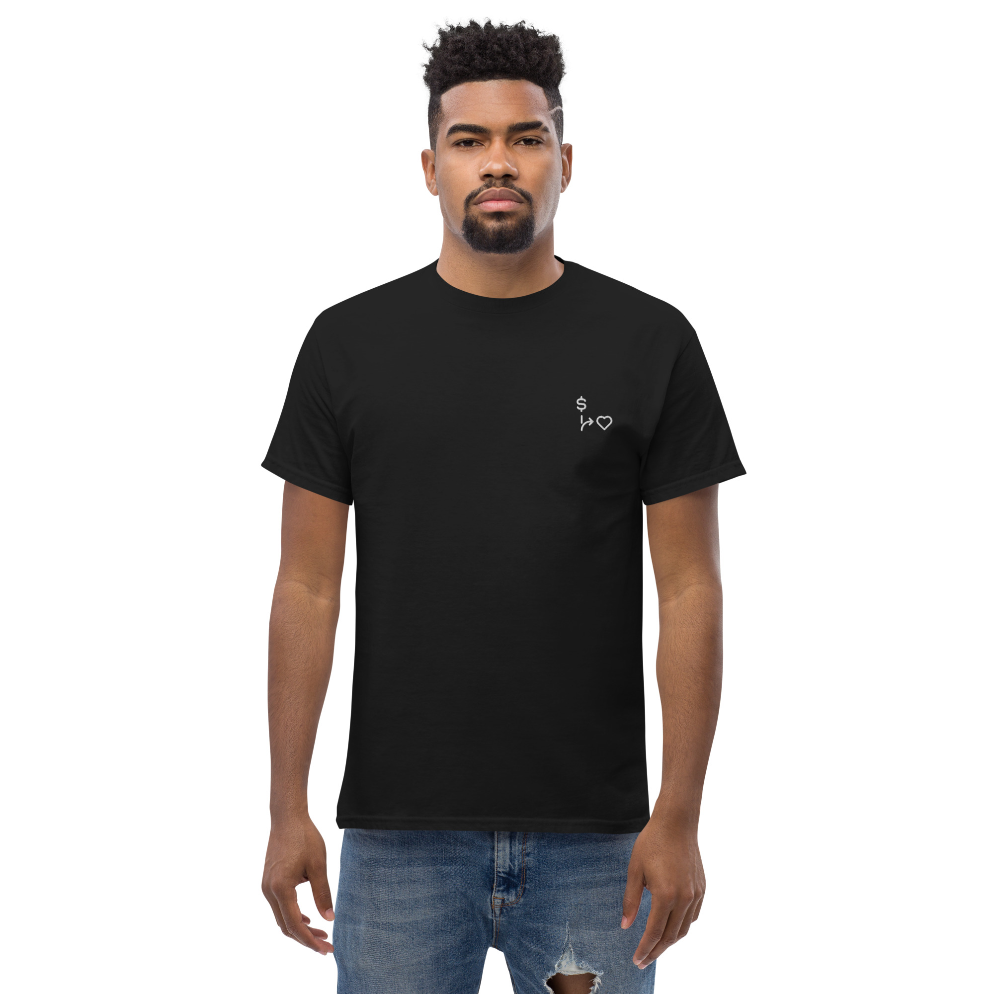 MNML | Money vs Love | Dark Mode | Unisex T-shirt | Premium organic cotton | Embroidered - Image 4
