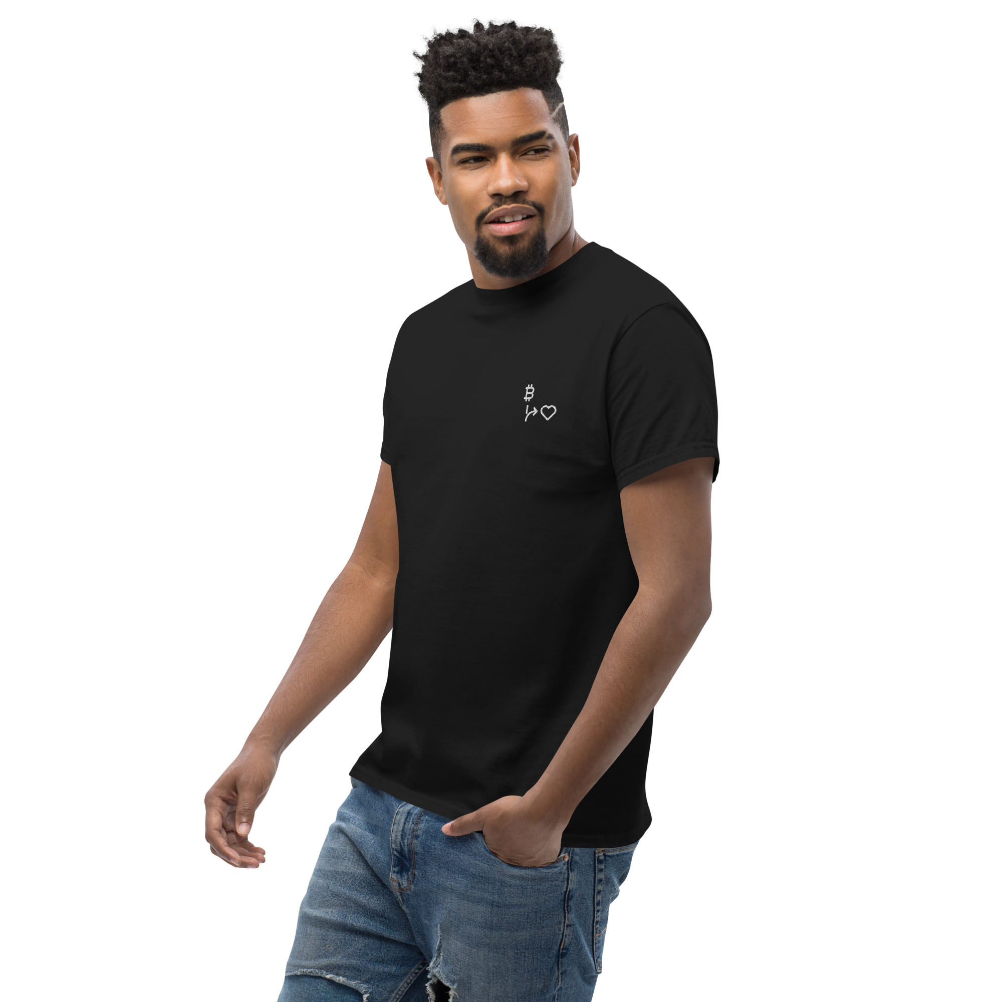 MNML | Bitcoins vs Love | Dark Mode | Unisex T-shirt | Premium organic cotton | Embroidered - Image 7