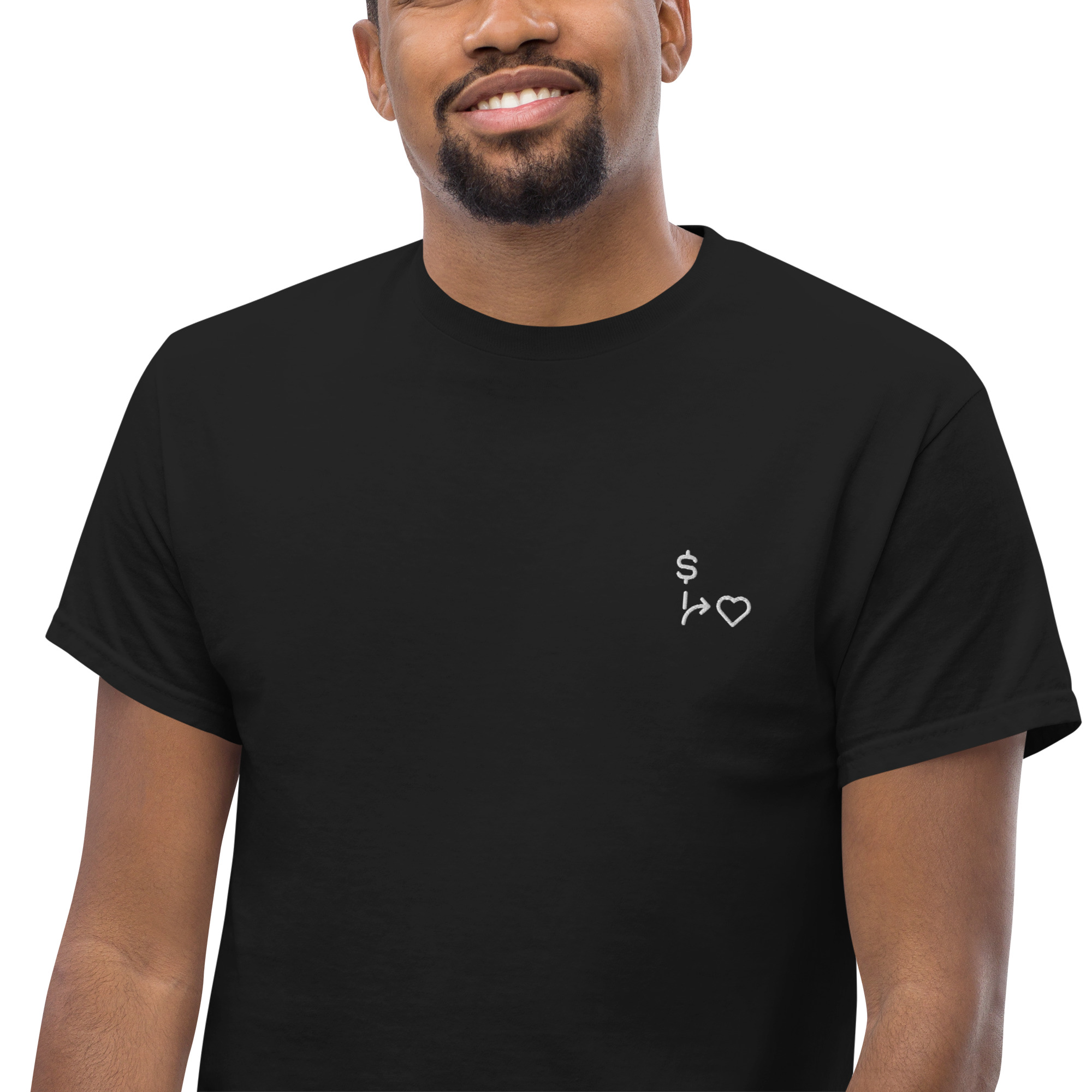 MNML | Money vs Love | Dark Mode | Unisex T-shirt | Premium organic cotton | Embroidered - Image 6