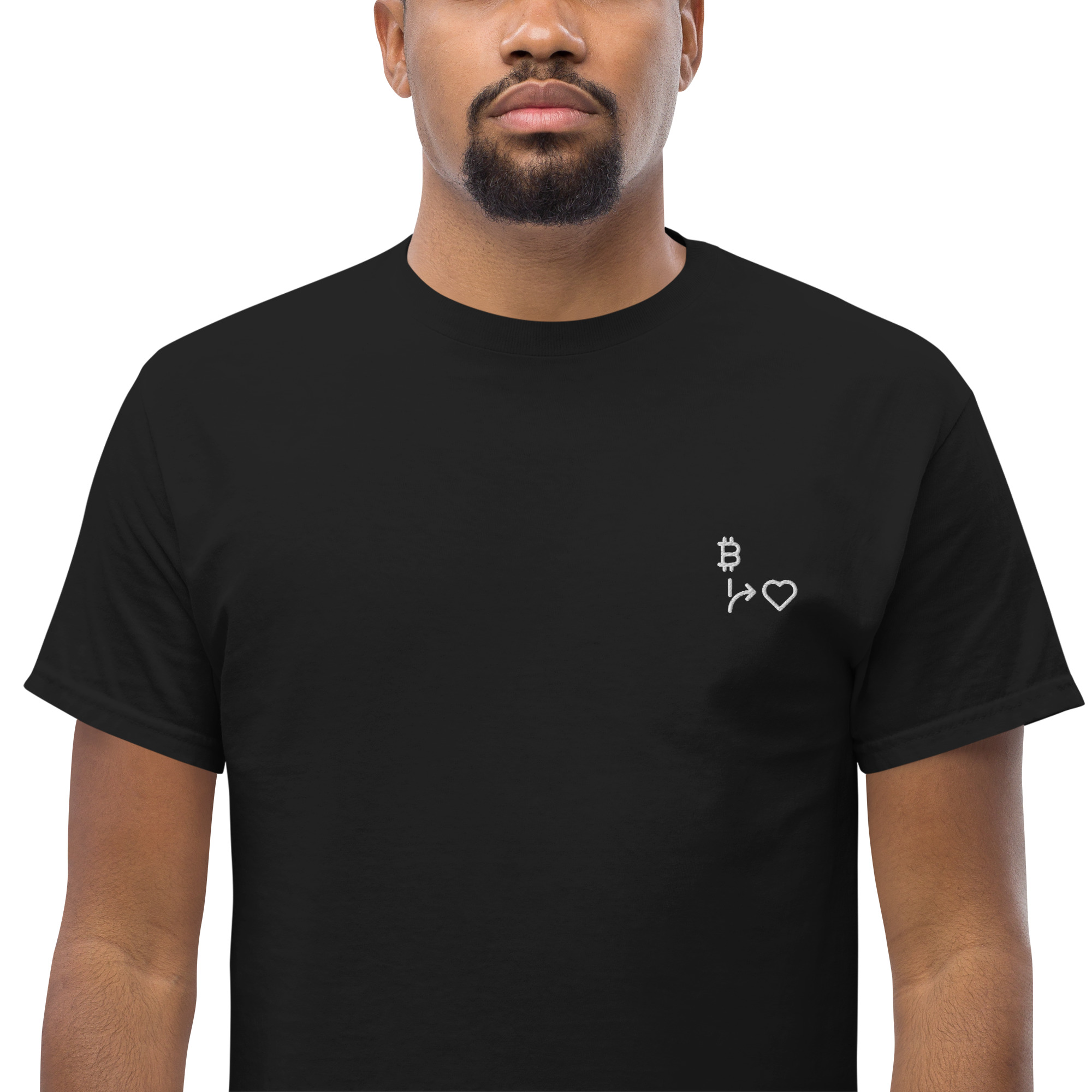 MNML | Bitcoins vs Love | Dark Mode | Unisex T-shirt | Premium organic cotton | Embroidered - Image 3