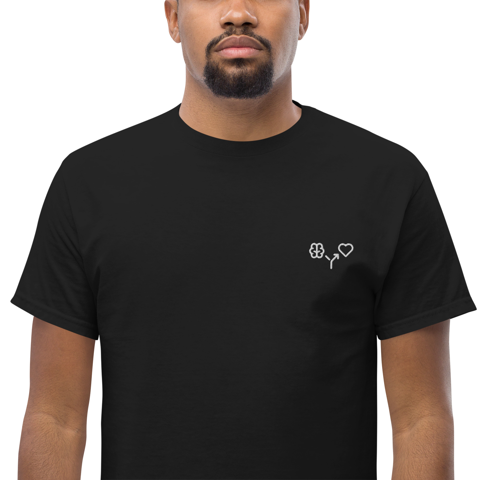MNML | Brain vs Love | Dark Mode | Unisex T-shirt | Premium organic cotton | Embroidered - Image 4