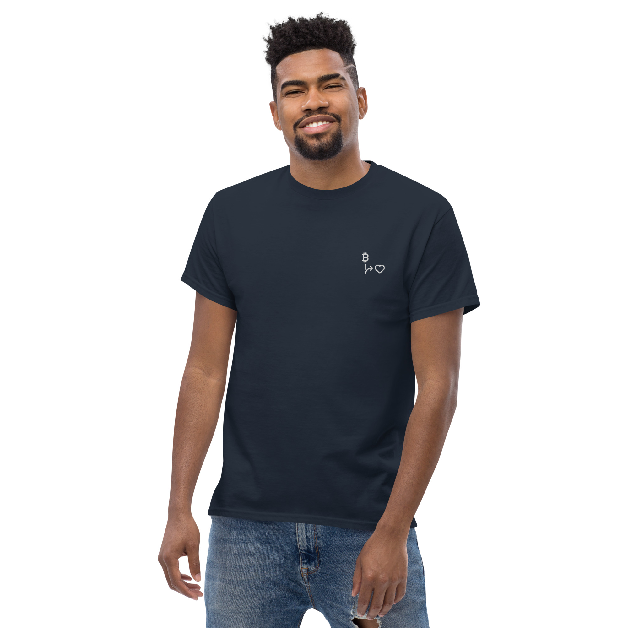 MNML | Bitcoins vs Love | Dark Mode | Unisex T-shirt | Premium organic cotton | Embroidered - Image 11