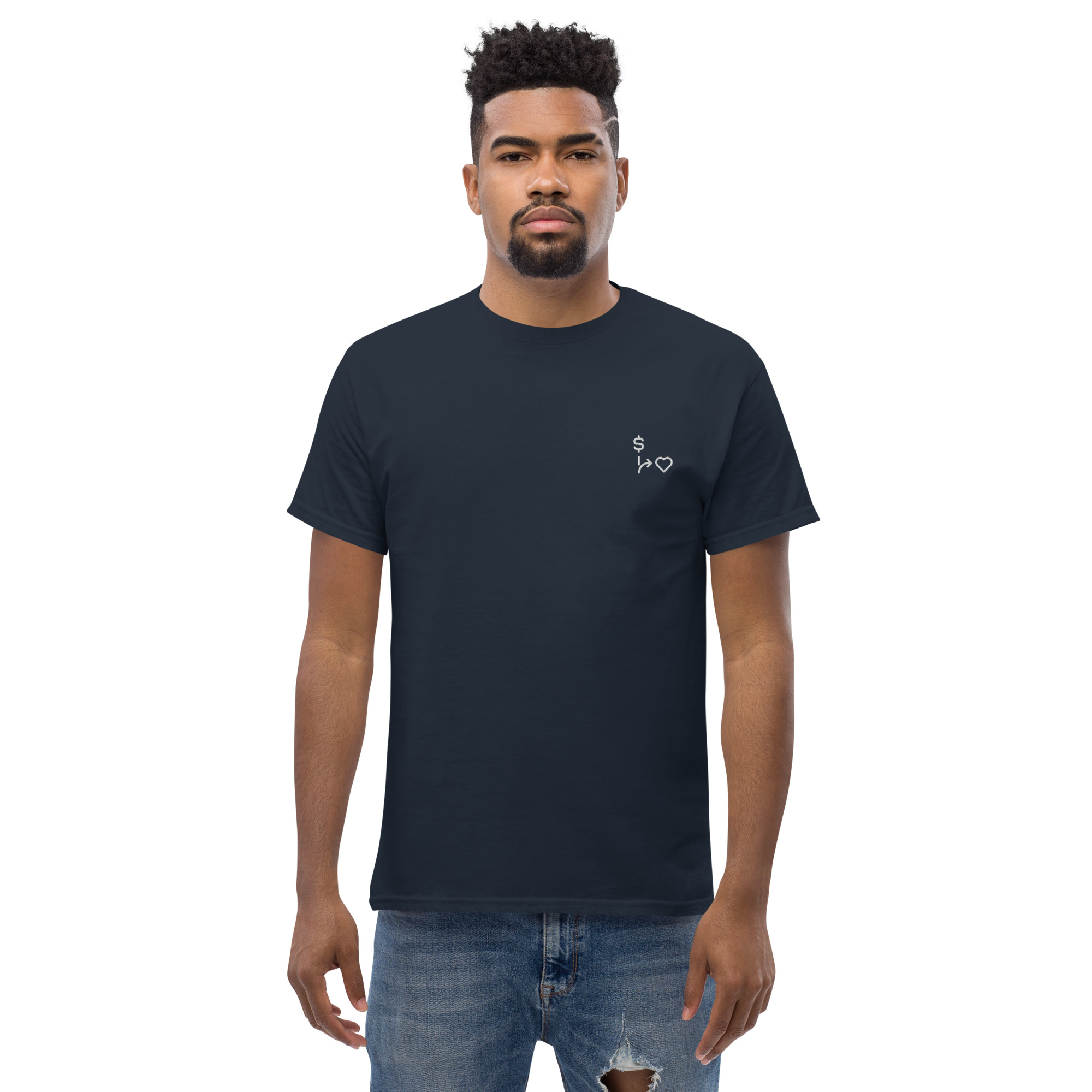 MNML | Money vs Love | Dark Mode | Unisex T-shirt | Premium organic cotton | Embroidered - Image 8