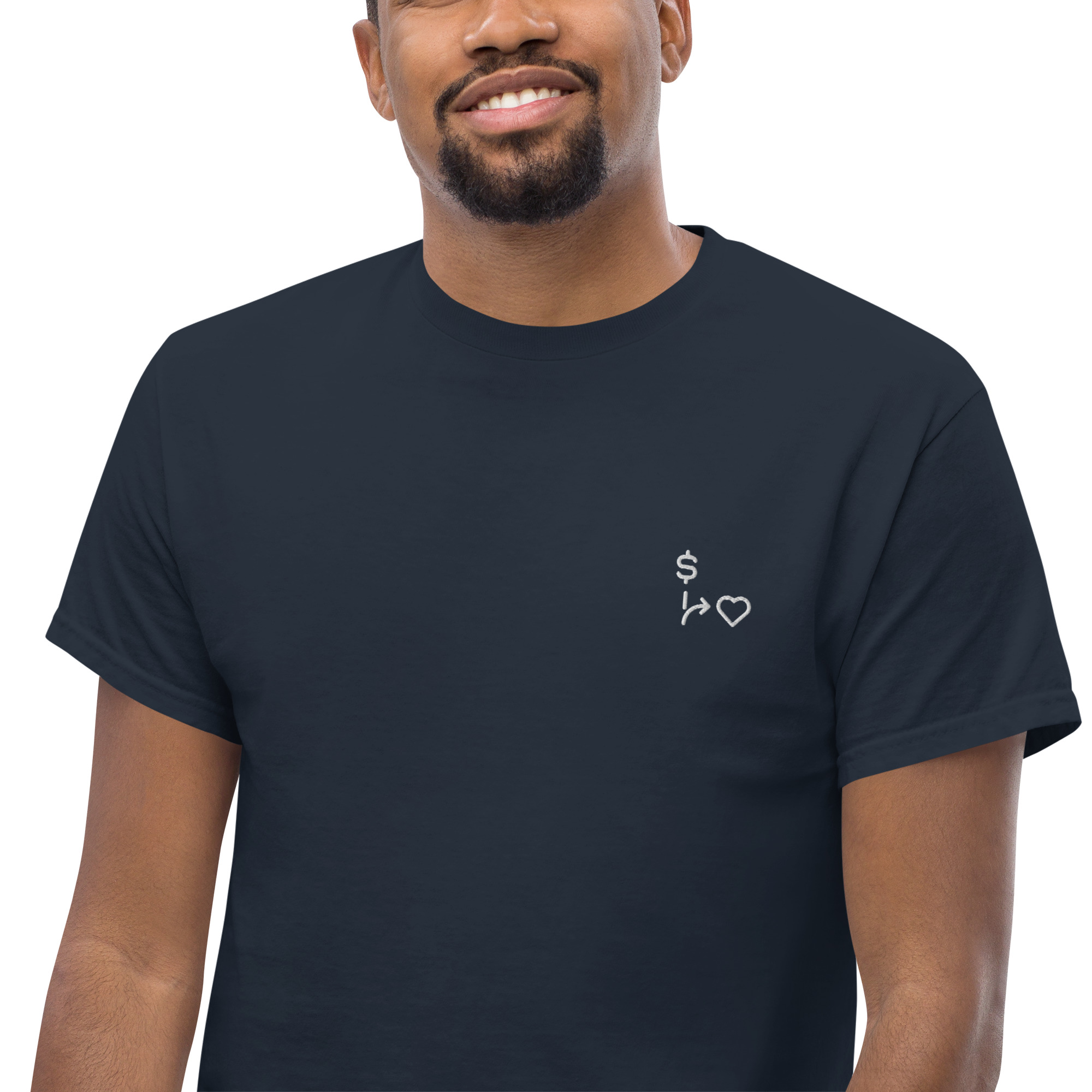 MNML | Money vs Love | Dark Mode | Unisex T-shirt | Premium organic cotton | Embroidered - Image 11