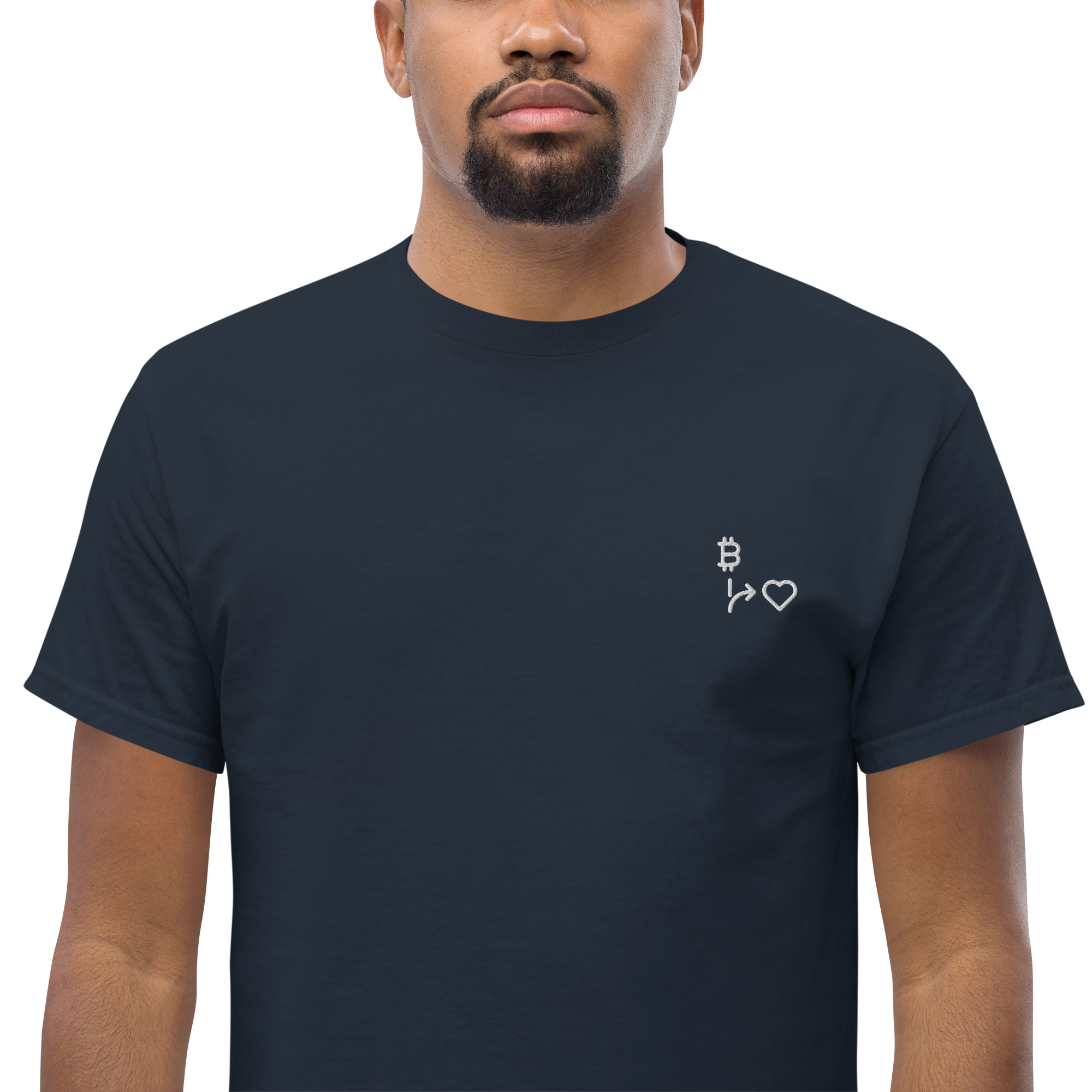 MNML | Bitcoins vs Love | Dark Mode | Unisex T-shirt | Premium organic cotton | Embroidered - Image 9