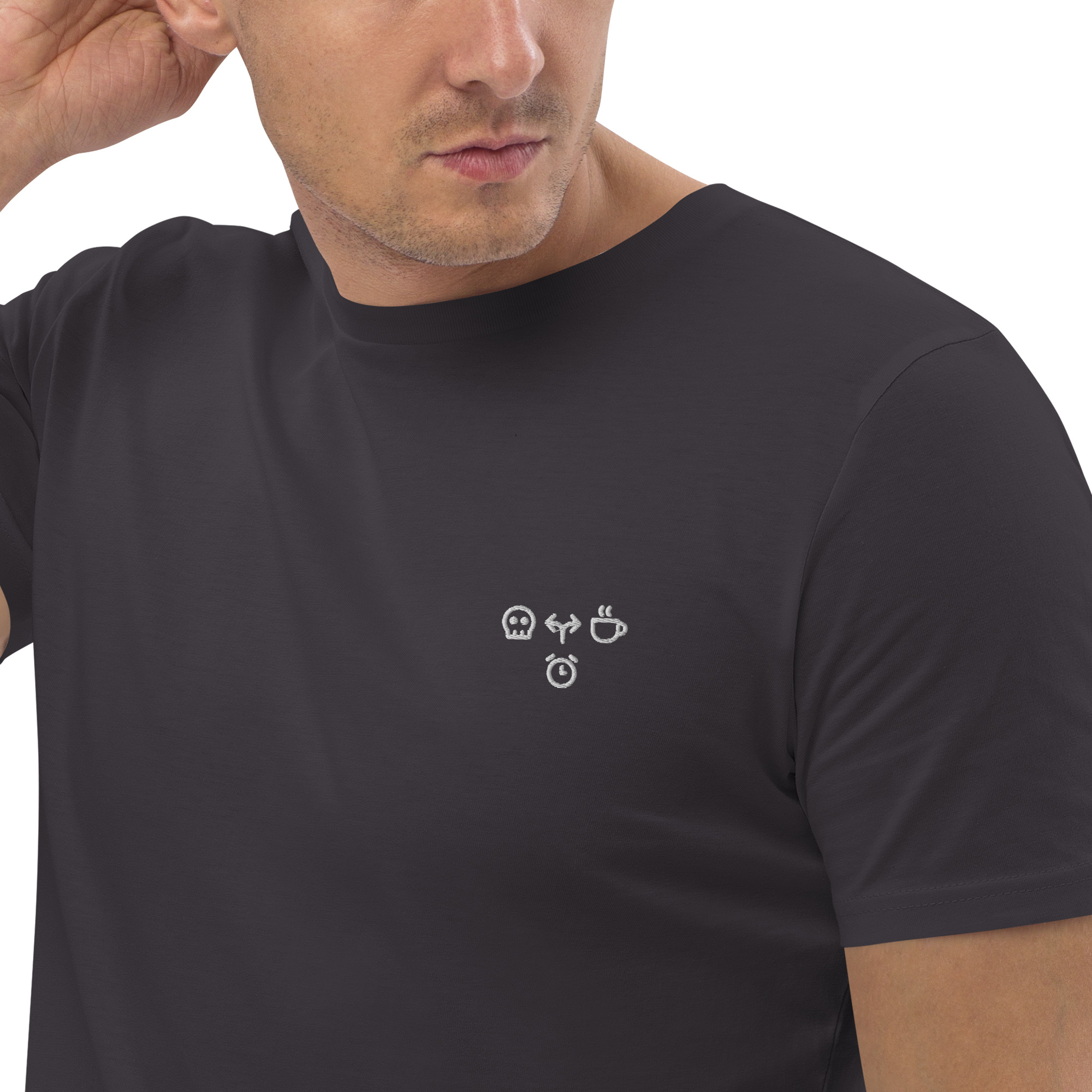 MNML | Morning Coffee Dead | Dark mode | Unisex T-shirt | Premium organic cotton | Embroidered - Image 8