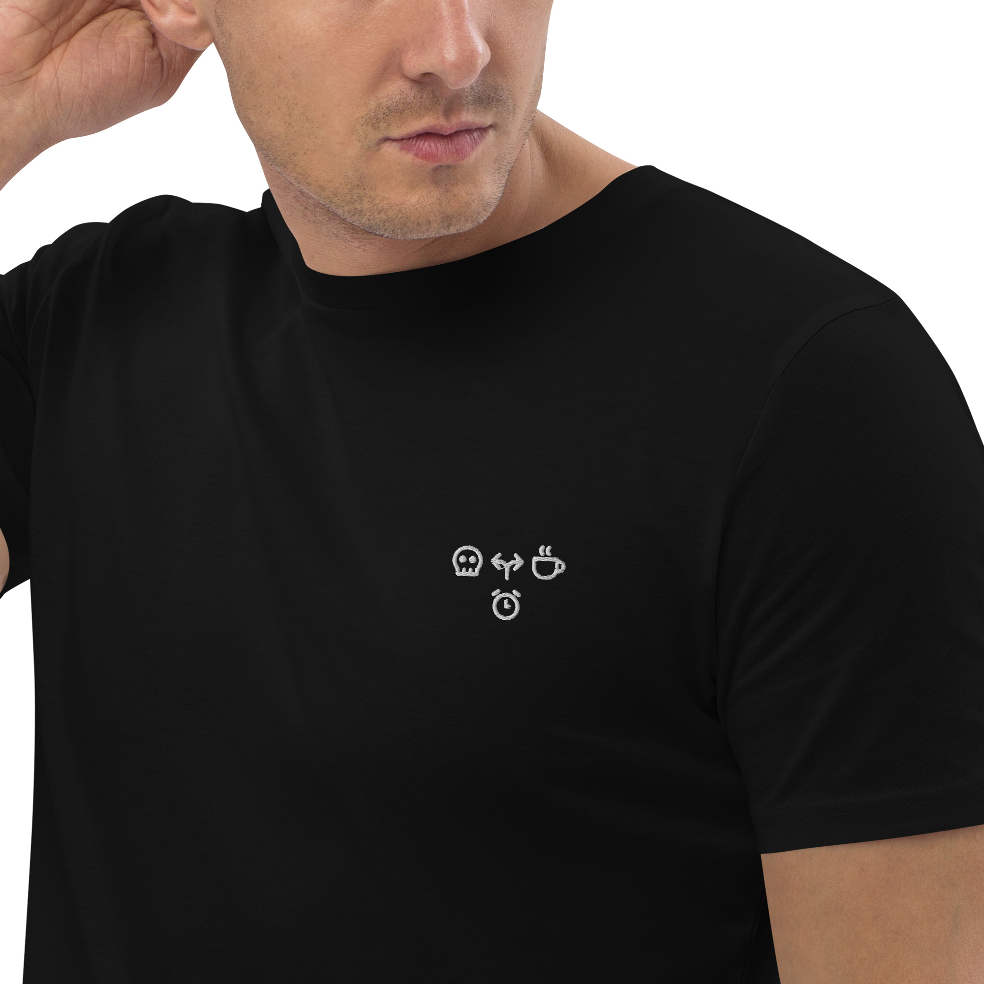 MNML | Morning Coffee Dead | Dark mode | Unisex T-shirt | Premium organic cotton | Embroidered - Image 3