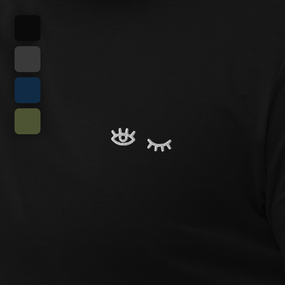 MNML | Eyes shut & open | Dark mode | Unisex T-shirt | Premium organic cotton | Embroidered - Image 2