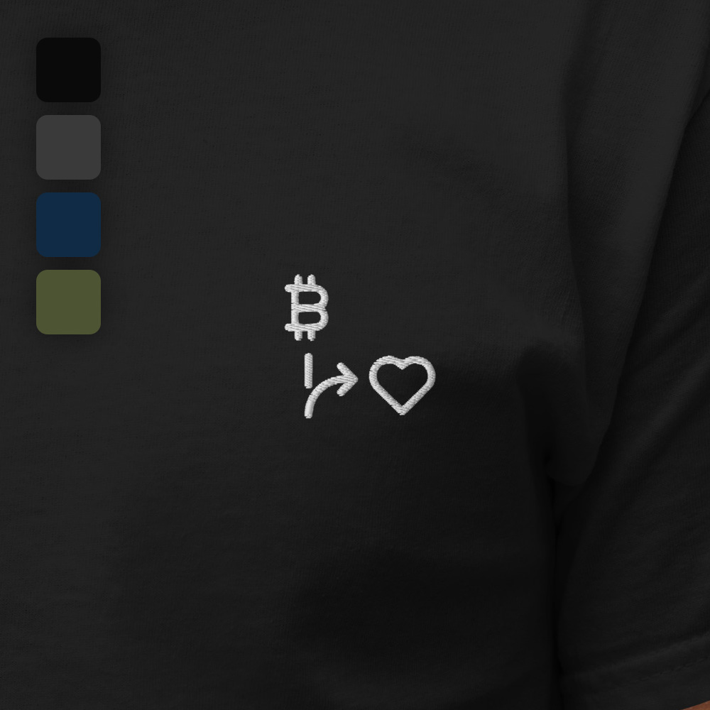 MNML | Bitcoins vs Love | Dark Mode | Unisex T-shirt | Premium organic cotton | Embroidered - Image 2