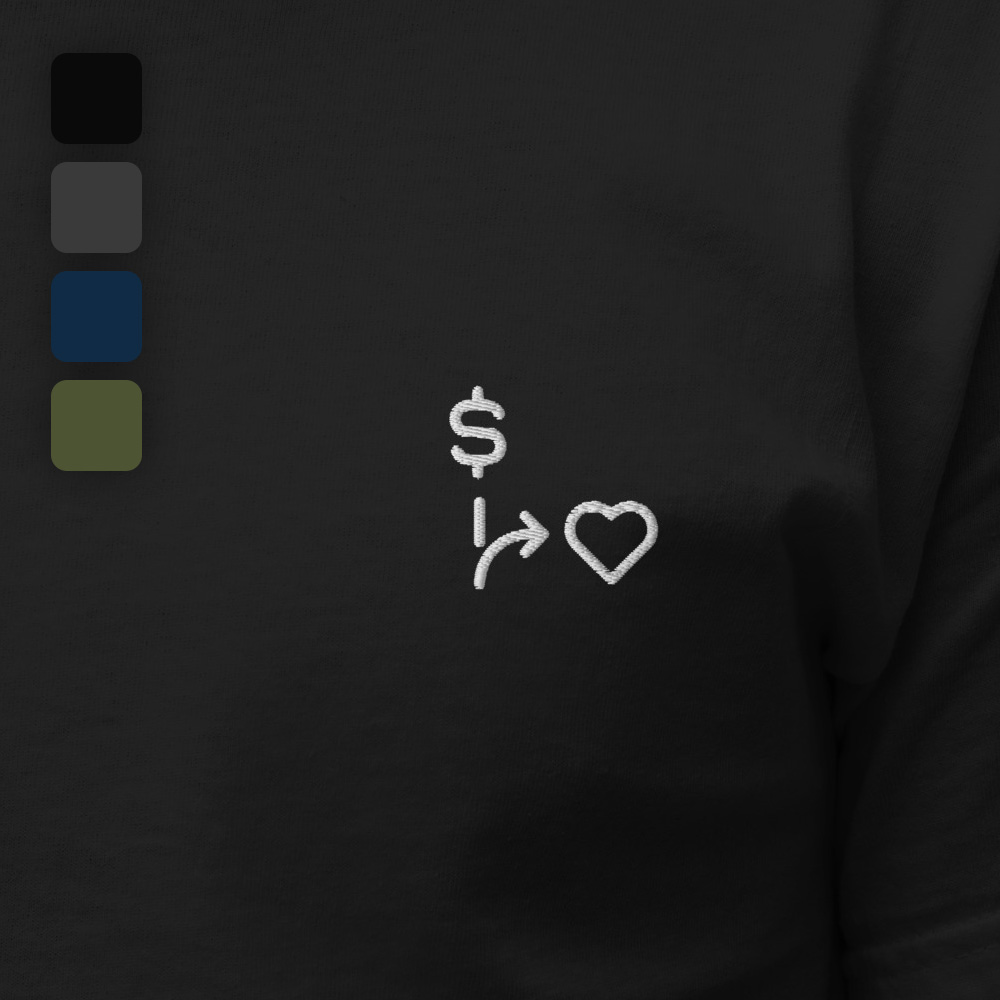 MNML | Money vs Love | Dark Mode | Unisex T-shirt | Premium organic cotton | Embroidered - Image 2