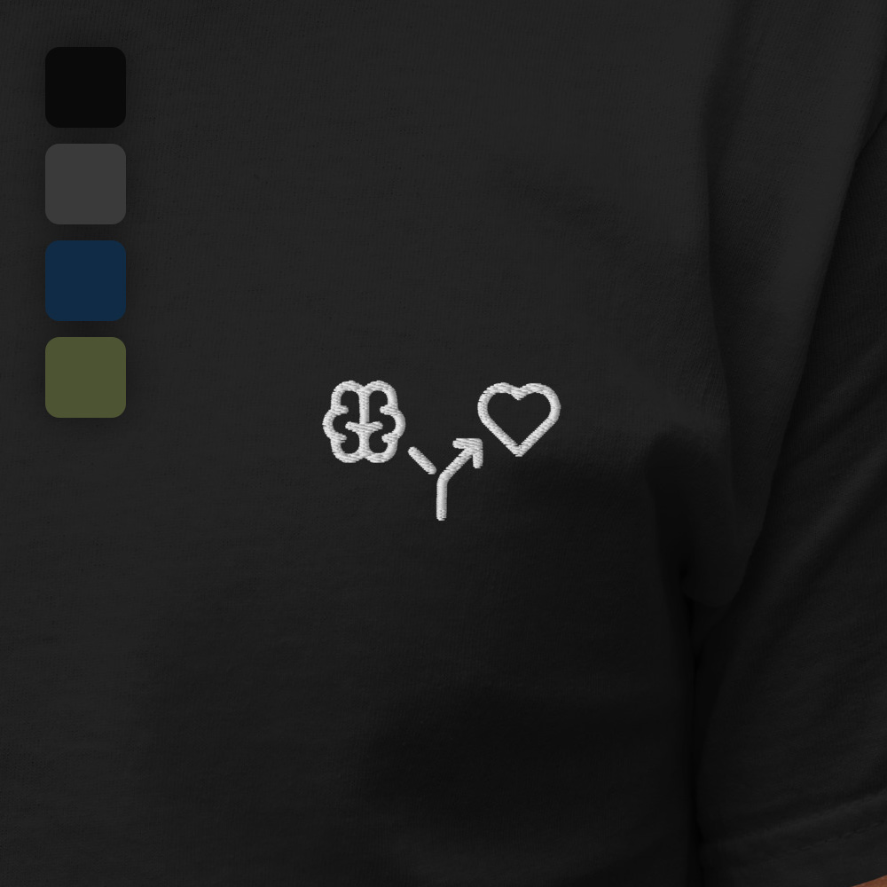 MNML | Brain vs Love | Dark Mode | Unisex T-shirt | Premium organic cotton | Embroidered - Image 2