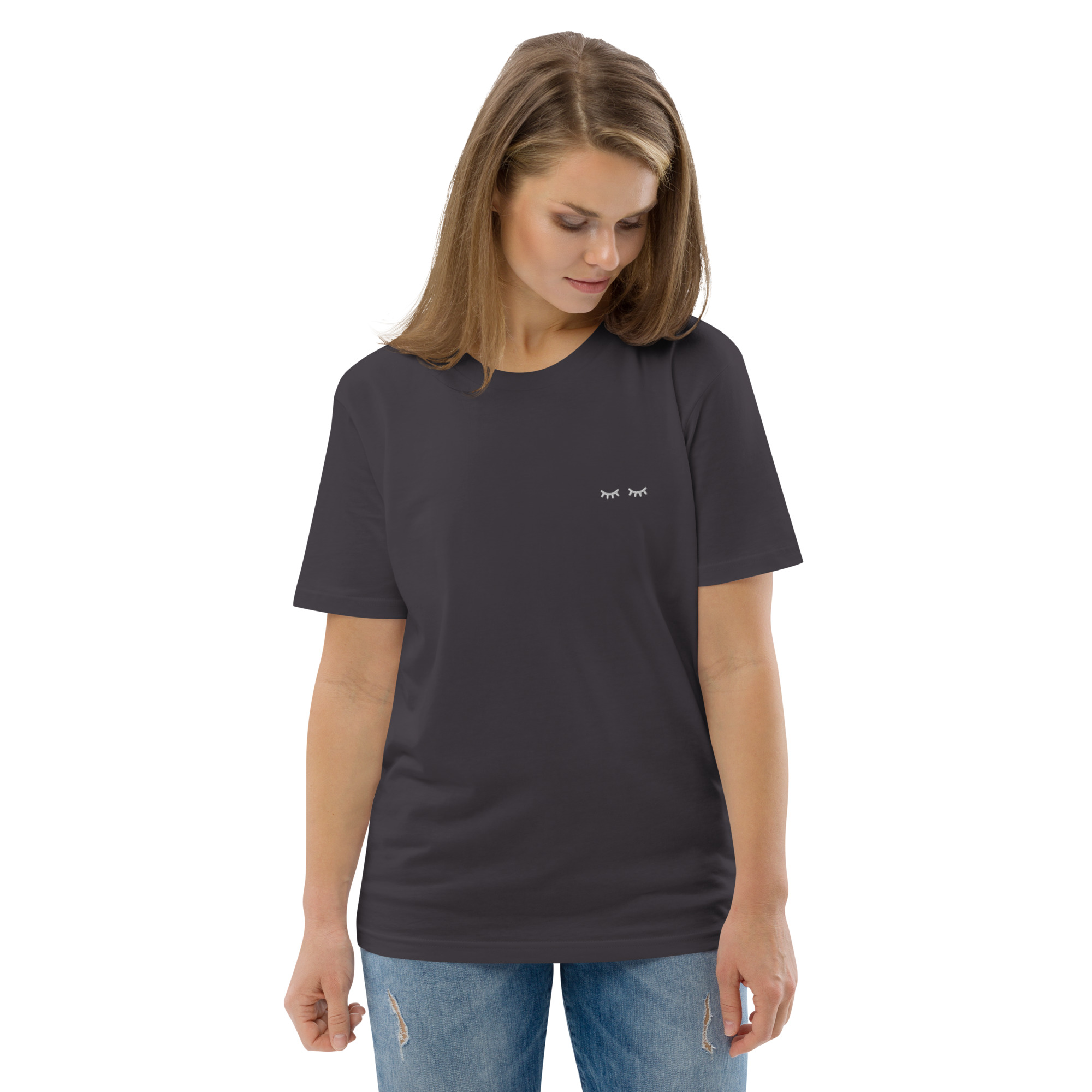MNML | Eyes shut | Dark mode | Unisex T-shirt | Premium organic cotton | Embroidered - Image 19