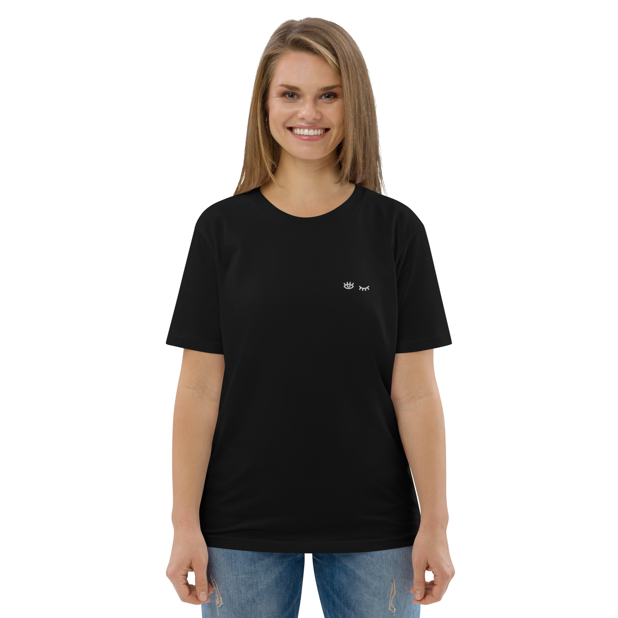 MNML | Eyes shut & open | Dark mode | Unisex T-shirt | Premium organic cotton | Embroidered - Image 11