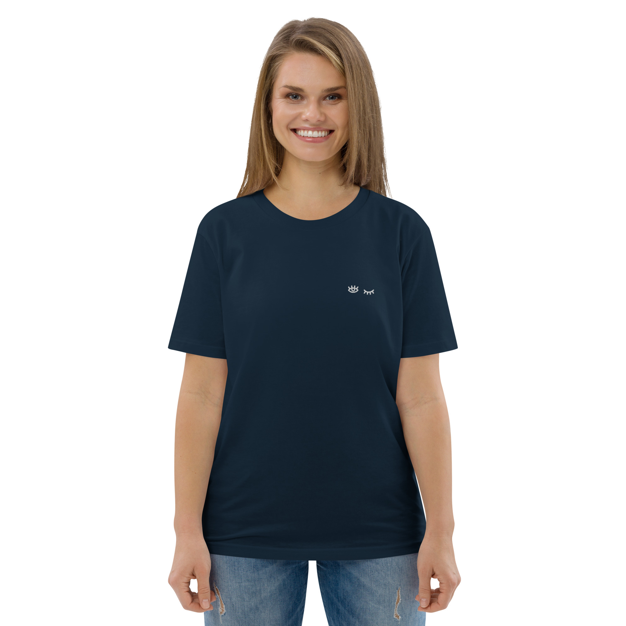 MNML | Eyes shut & open | Dark mode | Unisex T-shirt | Premium organic cotton | Embroidered - Image 14