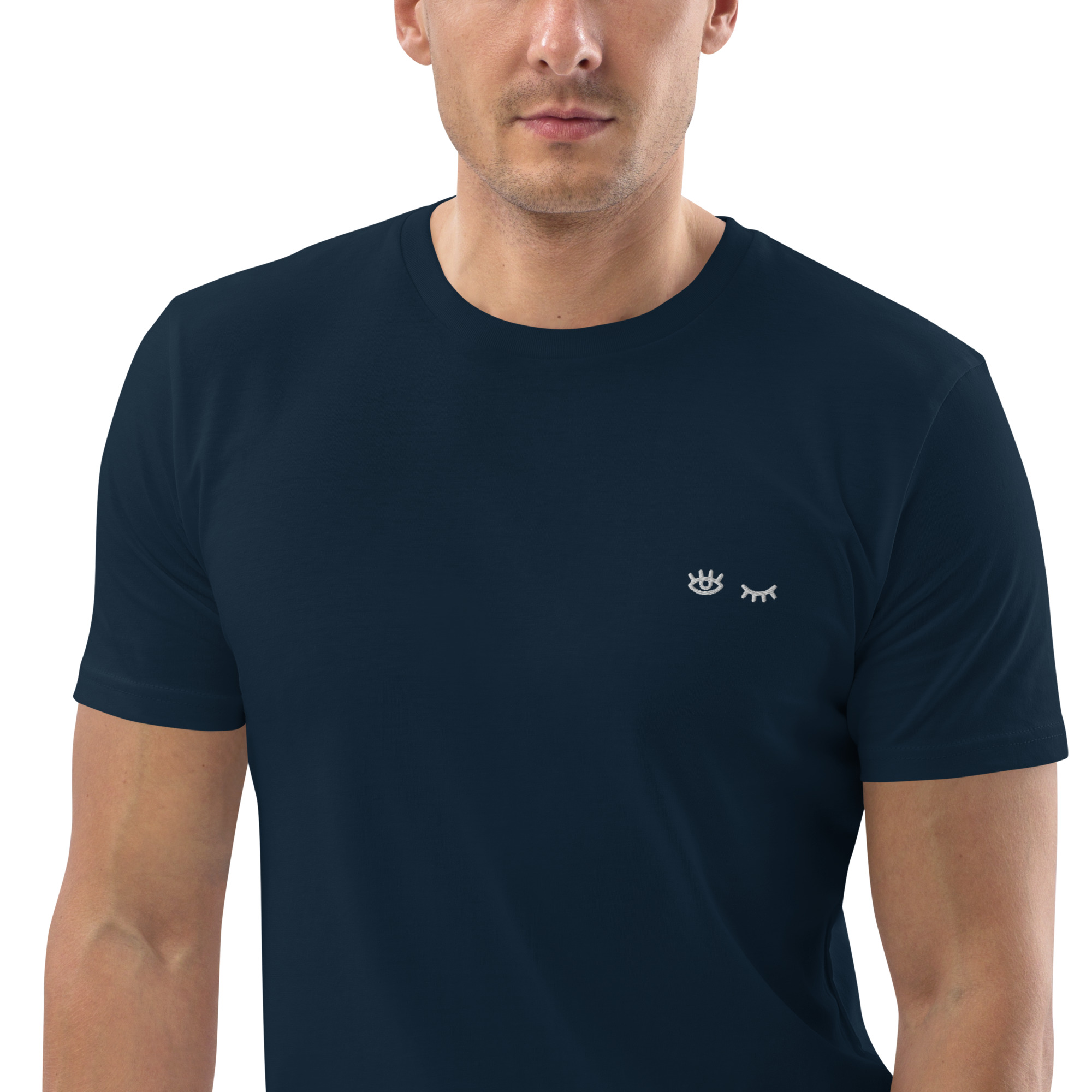 MNML | Eyes shut & open | Dark mode | Unisex T-shirt | Premium organic cotton | Embroidered - Image 10