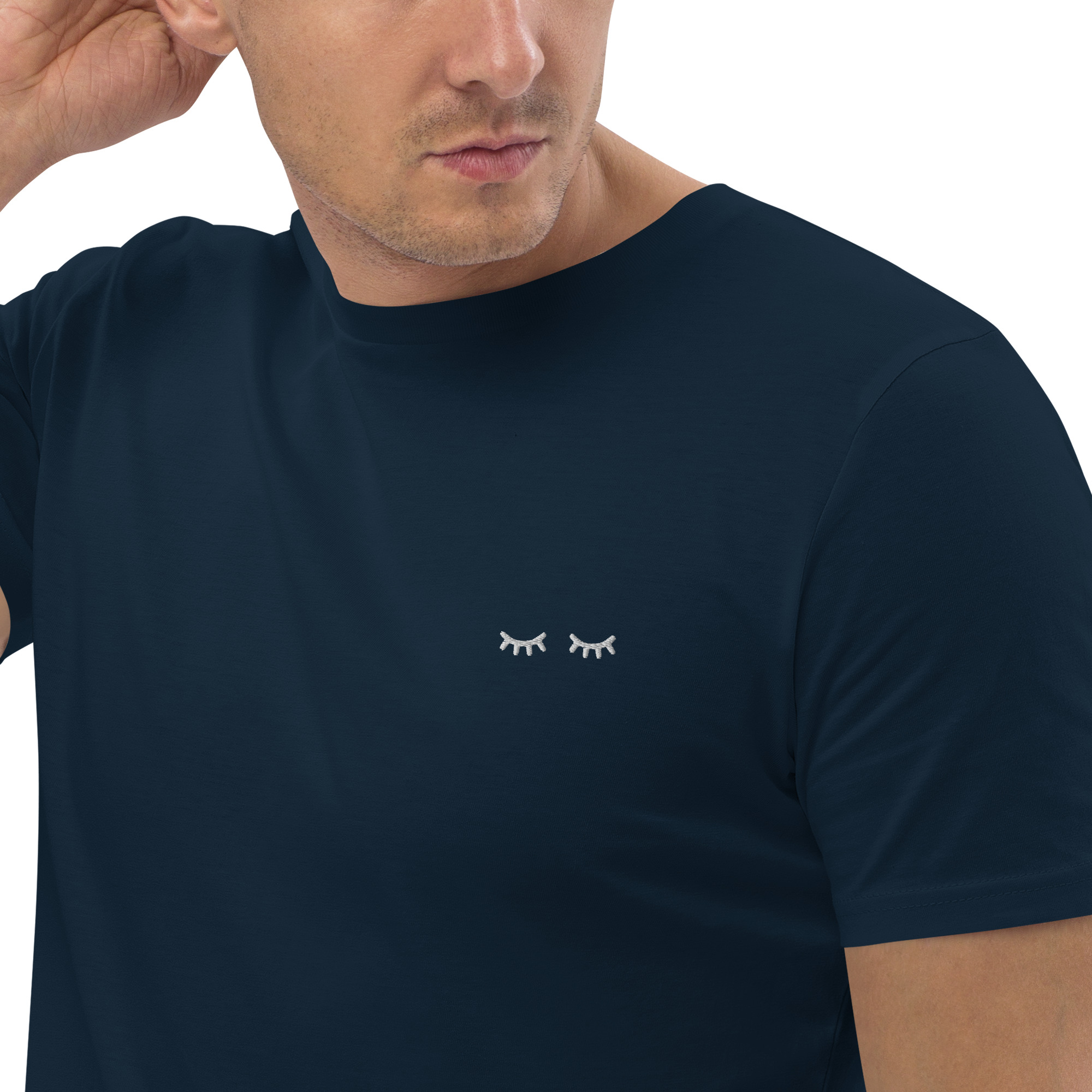 MNML | Eyes shut | Dark mode | Unisex T-shirt | Premium organic cotton | Embroidered - Image 9