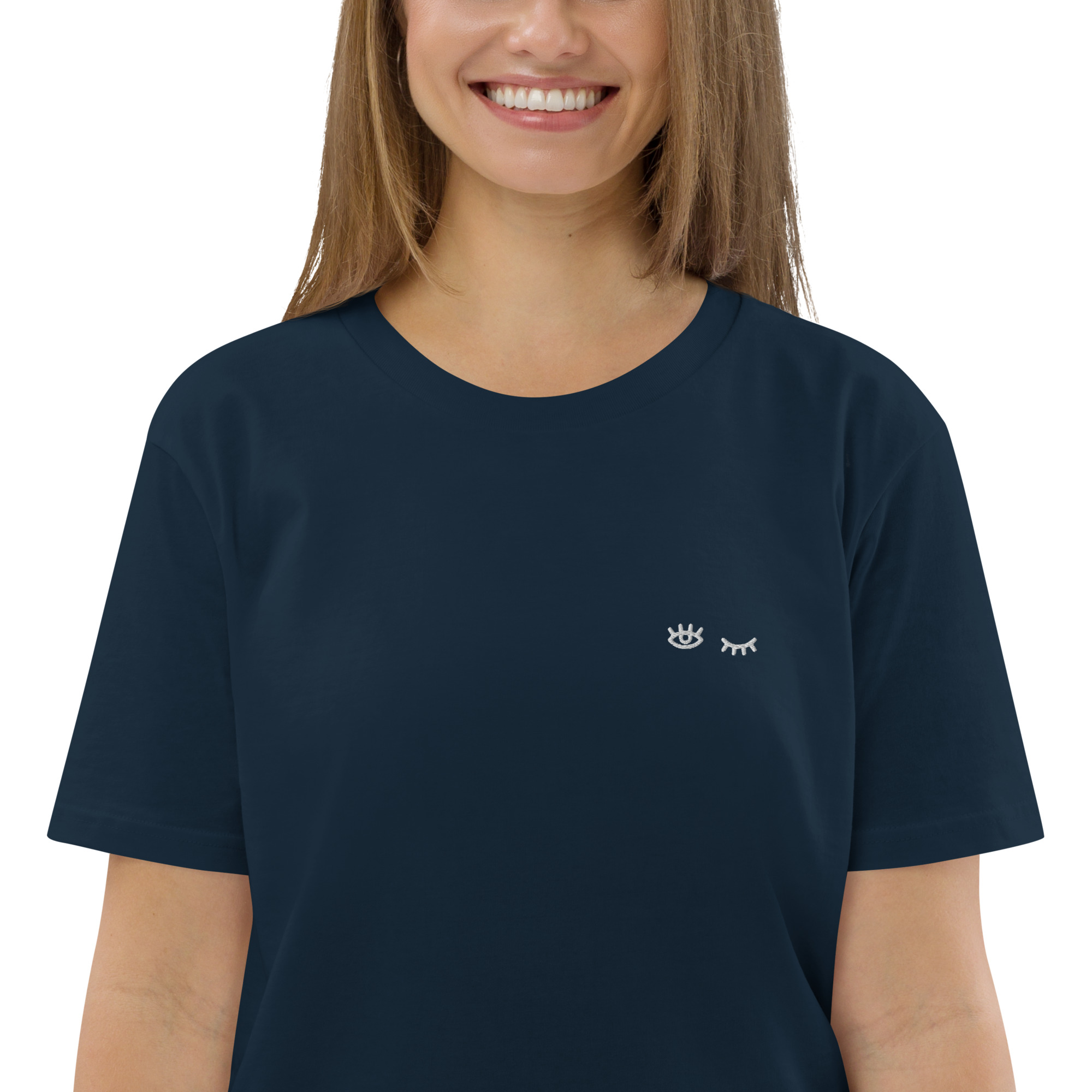 MNML | Eyes shut & open | Dark mode | Unisex T-shirt | Premium organic cotton | Embroidered - Image 16